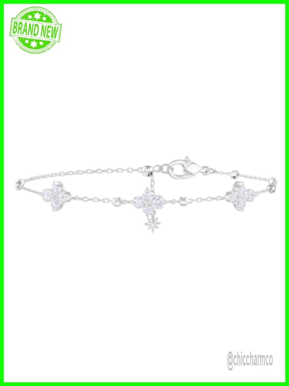 Moissanite Cross Charm Bracelet Solid 925 Sterling Silver 14K White Gold Plated